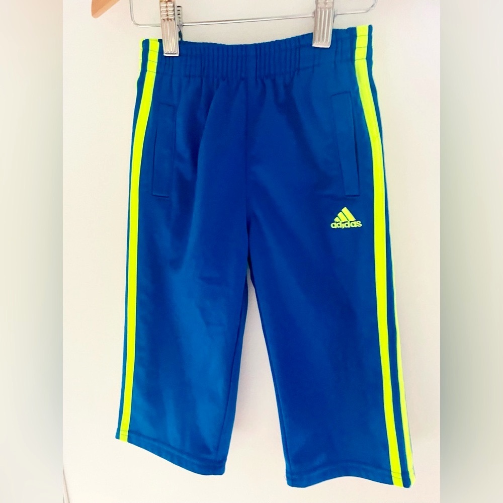 3/$30💥2T NEW Adidas Track Pants, Iconic Side Stripes, Bright Blue & Lime Green